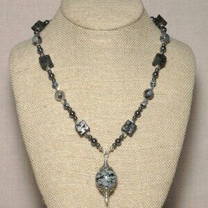Handmade Hand Crafted Snowflake Jasper & Sterling Silver Necklace
